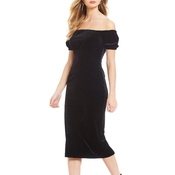 Black Velvet Off-Shoulder Midi Dress Medium / 8 - Picture 1 of 8